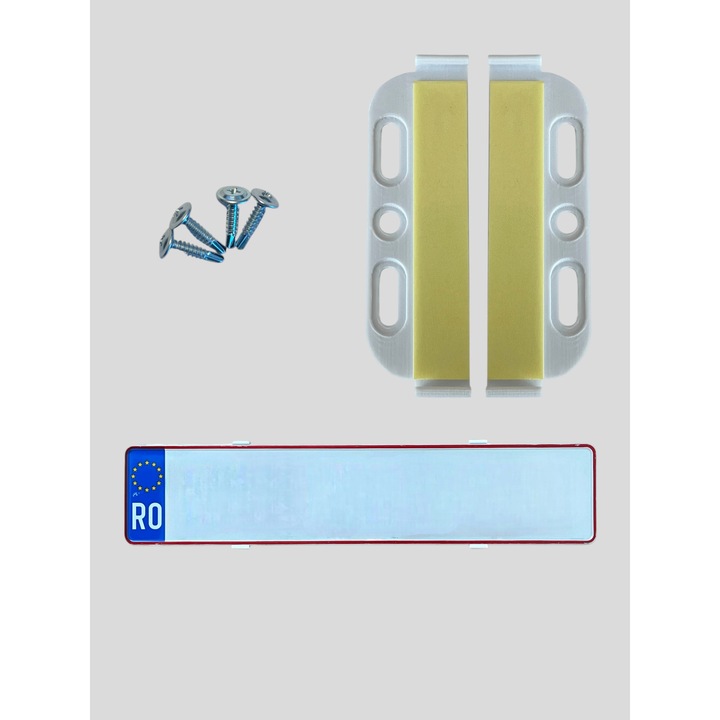 Set suport placute numar inmatriculare auto Slim -4 bucati fata si spate, fara rama, Alb