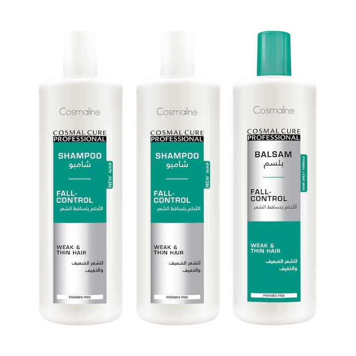 Set Profesional Cosmaline anti caderea parului, 2x Sampon 500 ml si Balsam 500 ml Cosmal Cure, cu cafeina
