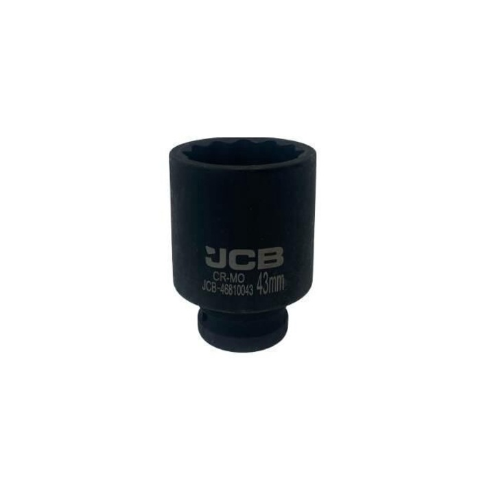 Mélyütő aljzat, JCB, Cr-mo, 3/4", 43 mm, 12 pont, fekete, ütvecsavarozókhoz adaptálva, nagy nyomatékállóság