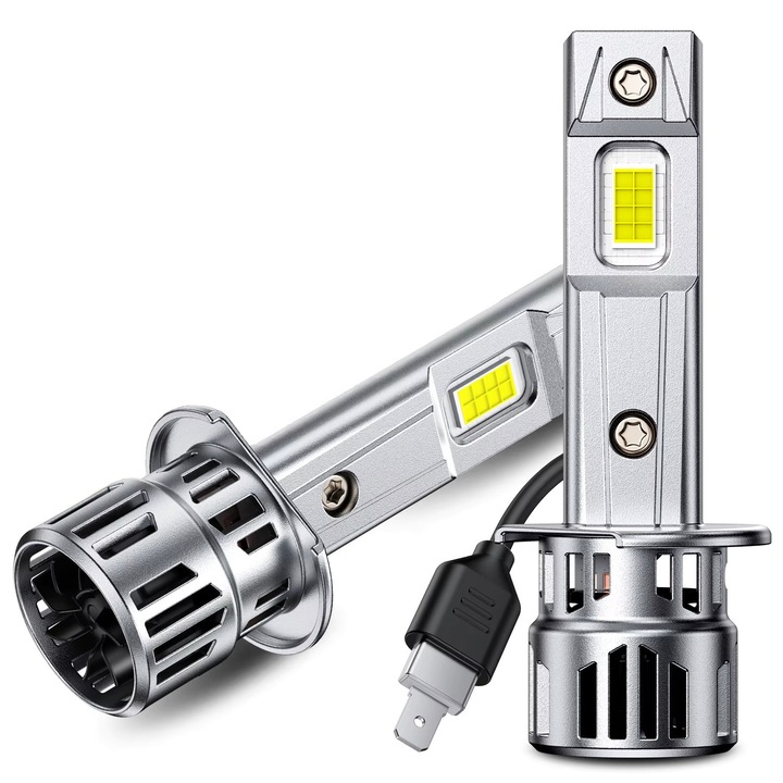 Set 2 becuri LED H1, Auxito®, Canbus, lumina alb-rece, cu ventilator integrat