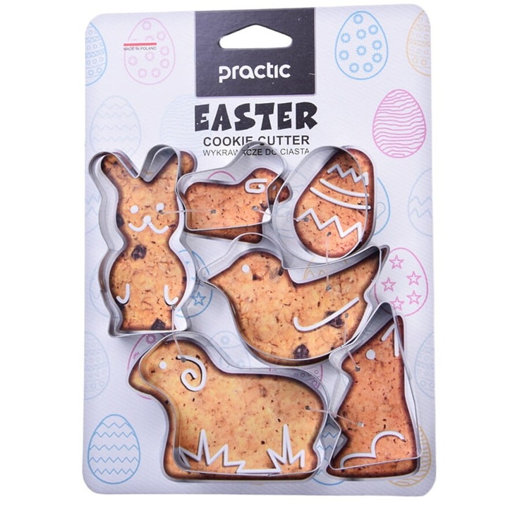Set 6 forme prajituri Practic, tematica de Paste, 3,5x8cm, otel