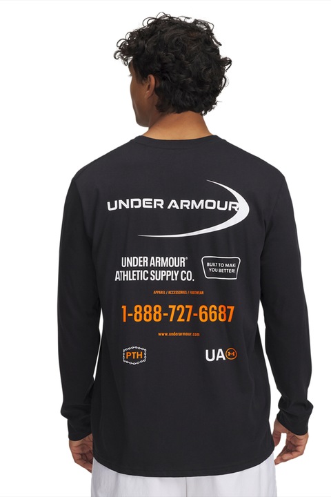 Under Armour, Блуза с лого, Черен/Оранжев