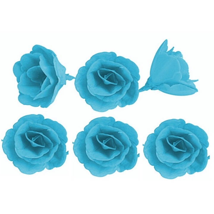 6 darab ostya virág készlet, rózsa dekoráció, kék árnyalat, átmérő 4,5 cm