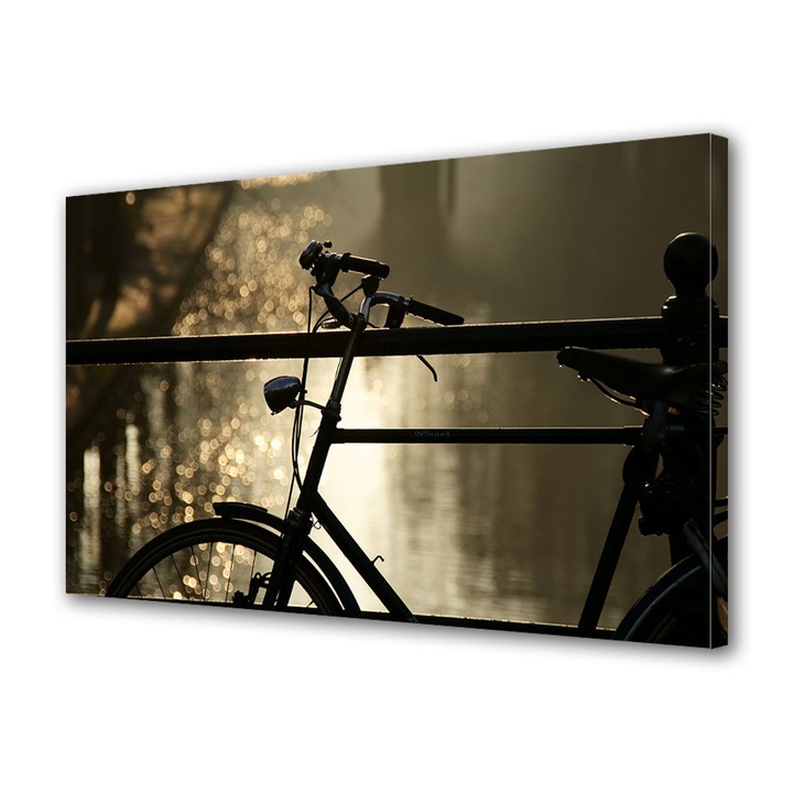 Tablou Canvas Peisaj de Toamna cu Bicicleta la marginea apei, 40 x 60 cm