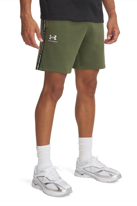 Under Armour, Pantaloni scurti din fleece cu logo si snur Icon, Verde masliniu