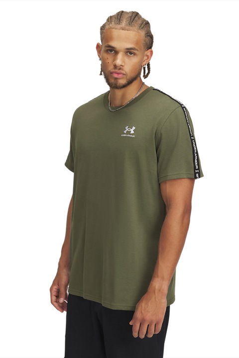 Under Armour, Icon pamuttartalmú póló logós oldalcsíkokkal, Olívazöld