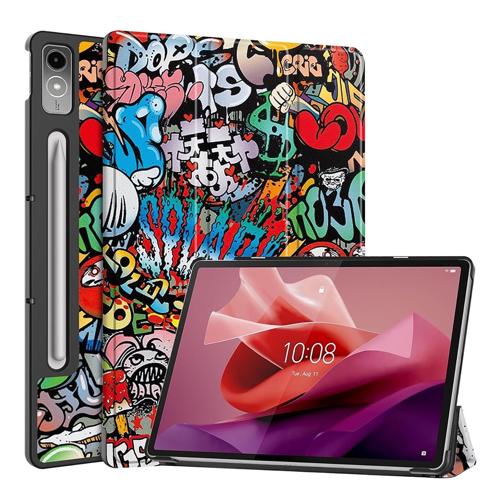Husa pentru tableta Lenovo Tab P12 12.7 inch functie sleep/wake-up Ultralight de tip stand graffiti