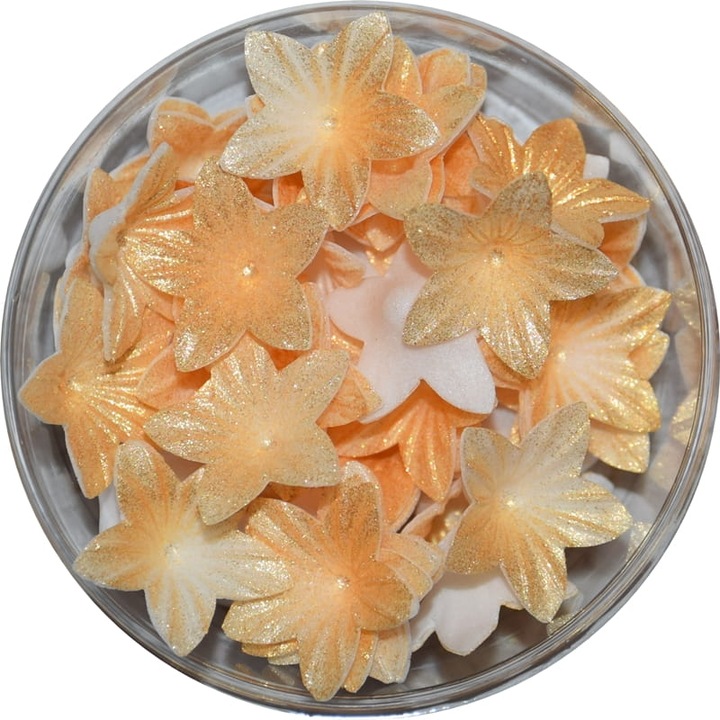 Set de 50 flori mini din napolitane, Rose Decor, 2cm, auriu