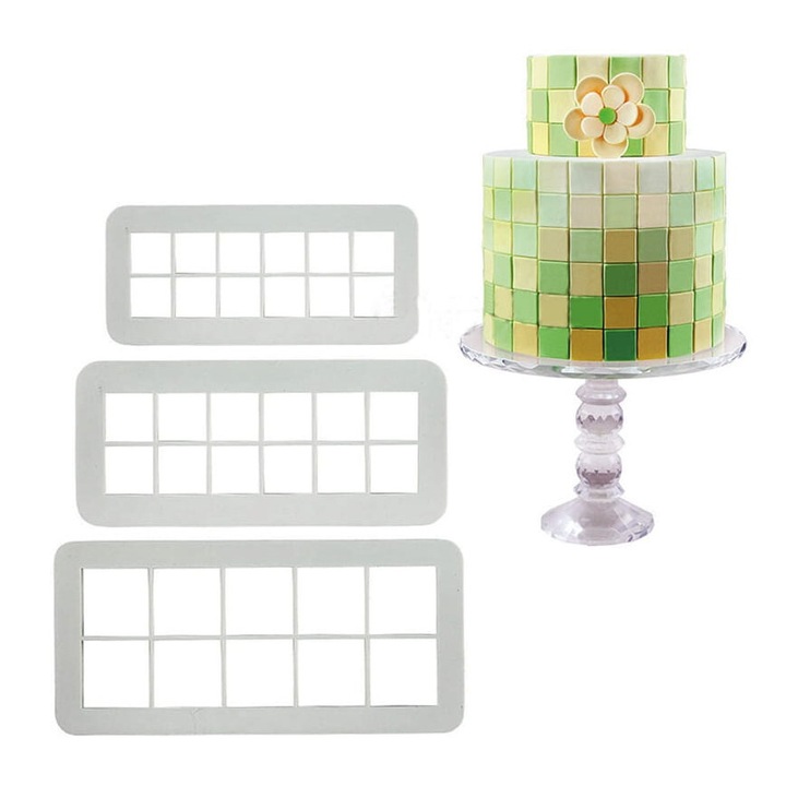 Set de 3 forme pentru taiat pasta de zahar, Brunbeste, 13x4cm, 14x5,4cm, 17x6,5cm, argintiu