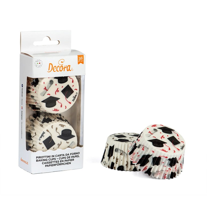 Forme de hartie pentru prajituri Decora, set 36 bucati, 5x7,5cm, design Craciun, fulgi de zapada si stele