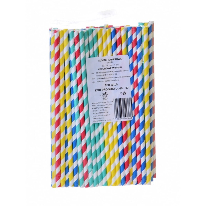 Комплект 100 хартиени сламки, Tamipol, 200x8 мм, 100 бр.