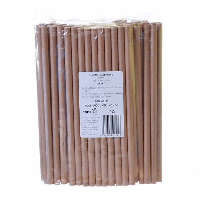 Paie din hartie groase Tamipol, set 100 buc, 20cm x 8mm, naturale