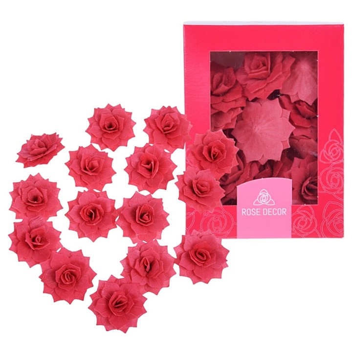 Set 15 flori napolitana, rosu, 4cm, pentru decorarea torturilor