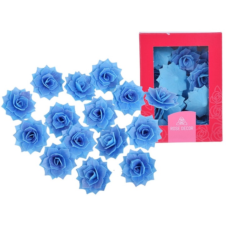 Set 15 napolitane pentru decorarea torturilor si prajiturilor Rose Decor, albastru, 4cm