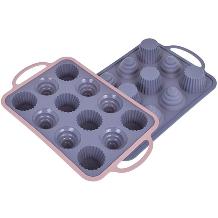 Forma de silicon pentru prajituri Brunbeste, 12 guri, 2 modele, rezistenta la temperaturi -40C/+200C, 23x38cm
