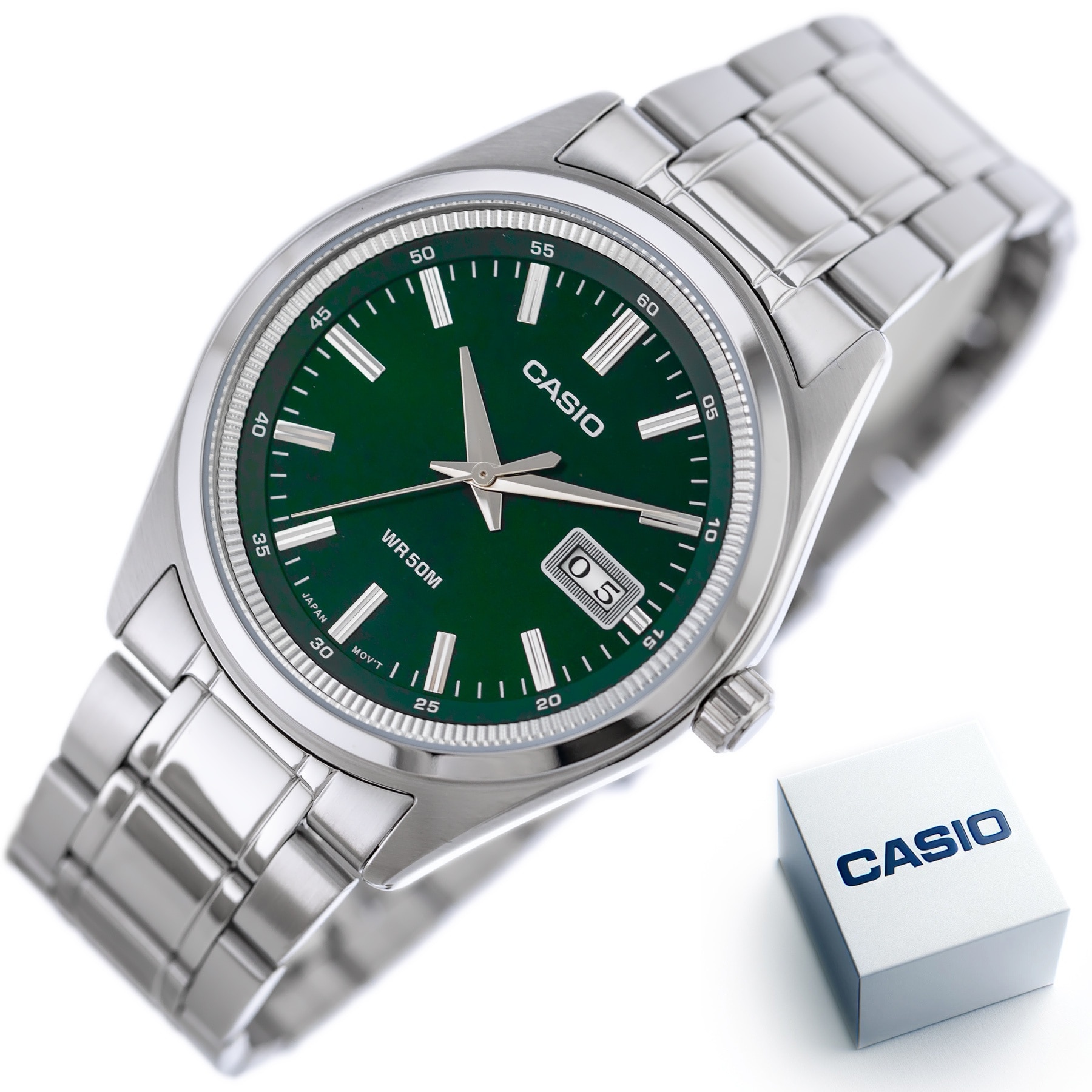 Ceas pentru barbati Casio MTP-B180D-3A, cadran verde, carcasa si