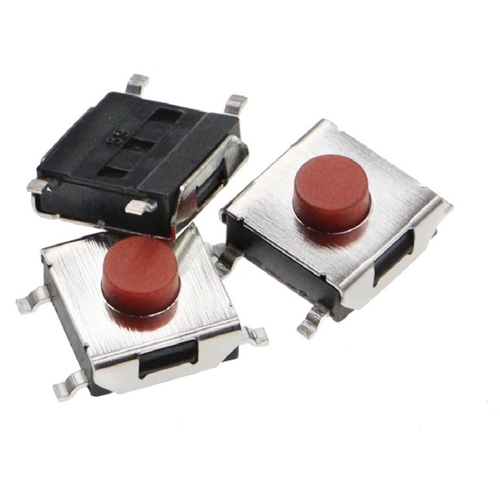 5 darabos SMD tapintható gomb/mikrokapcsoló készlet 6x6x3,1mm, 4 tűs, réz, piros