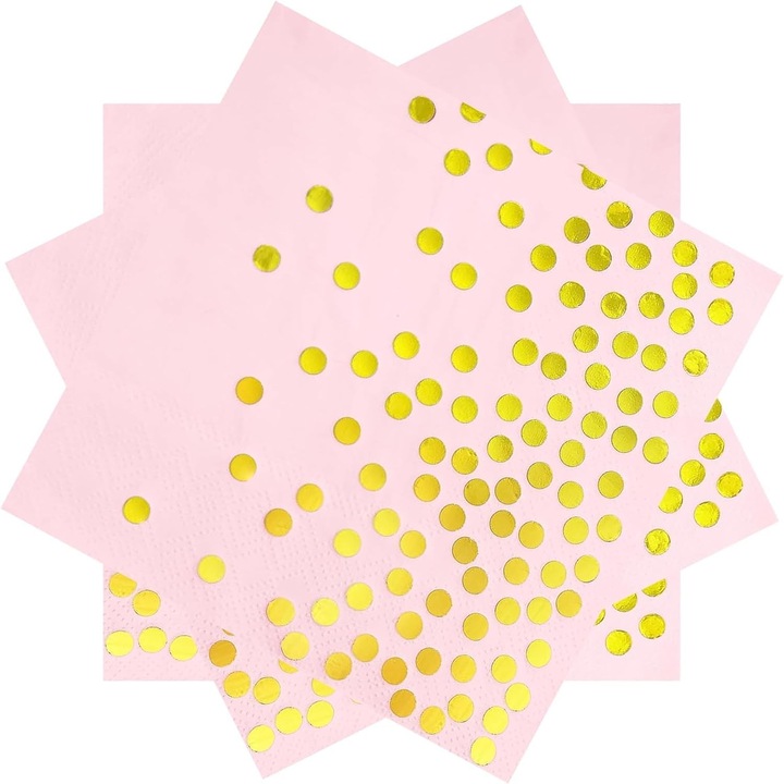 Комплект от 20 салфетки за маса, Flippy, златен принт на точки, хартия, 17 x 17 см, розови