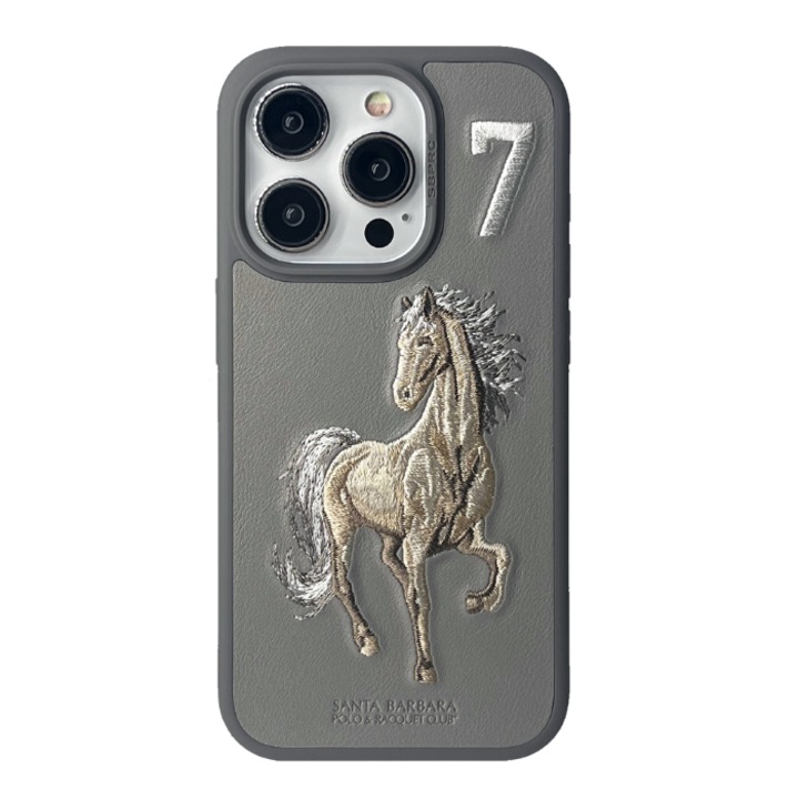 Prémium iPhone 15 tok Santa Barbara Polo & Racquet Club Boris Titanium Grey, hímzés