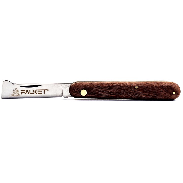 Cutit pentru altoit cu lama drepta, lama inox 6 cm, maner lemn, foarte usor, 70g, lungime totala 17 cm, Falket