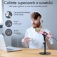 Microfon Profesional PC / Telefon mobil, Dinamic, Tonor TD310 - Lumina RGB, Quick Mute & Stand pentru Podcast Gaming cu RGB, inregistrare, Live Streaming, YouTube, Canto, Studio, Tiktok, USB Tip C, adaptor Usb A-UsbC, prindere 3/8’’-5/8’’, Roz