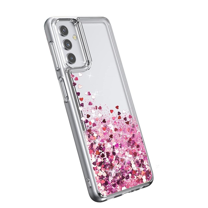 Husa compatibila cu Samsung Galaxy A13 5G, cu Apa si Sclipici, Glitter, Fashion, protectie camera, Roz, PlanetPhone