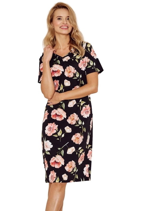 Camasa de noapte Taro.1633 negru flori, Floral