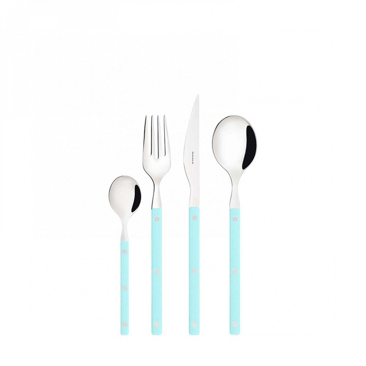 Set 24 tacamuri Casa Bugatti, Allegra, pentru 6 persoane, design modern, vibrant, materiale premium, otel inoxidabil si ABS, lavabil in masina de spalat vase, cutie cadou de lux, blue