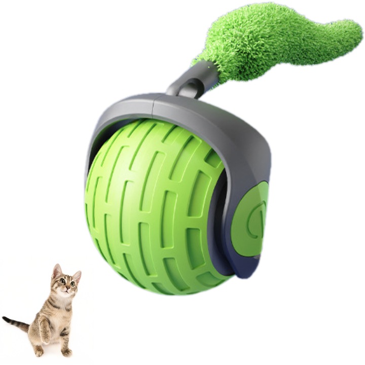 Interaktív macskajáték, labda rugalmas farokkal, mozgás aktiválva, zöld