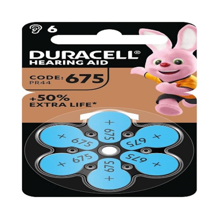 Baterii Duracell 675 pentru aparate auditive, set 1 blister a cate 6 bucati, EasyTab, fara mercur