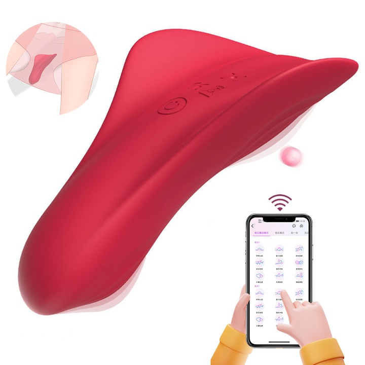 Hordozható szilikon vibrátor, ergonomikus kialakítás, alkalmazásvezérlés, piros, 10,4x2,8 cm