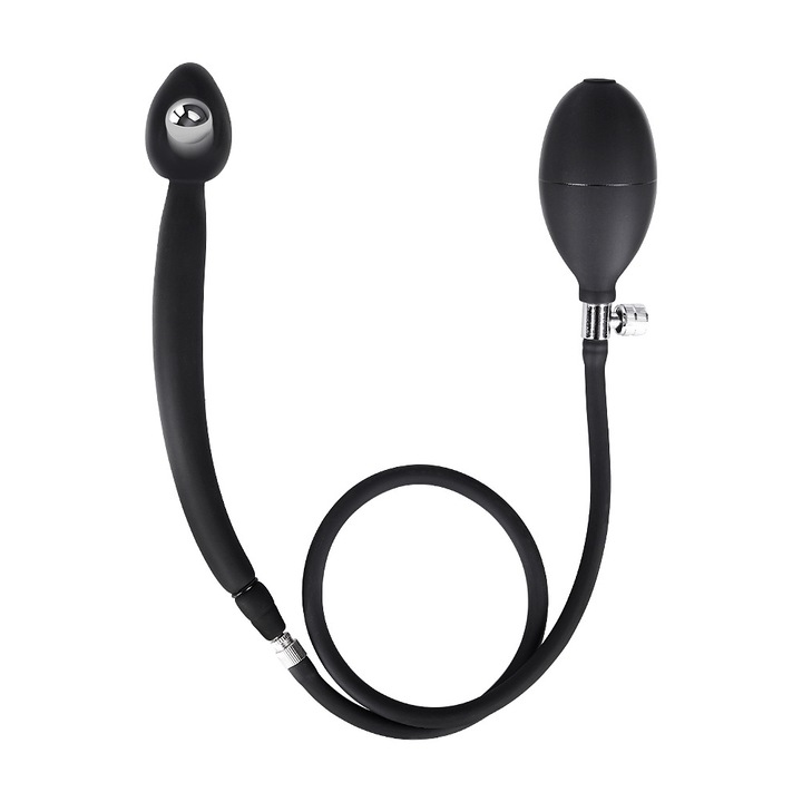 Plug anal gonflabil din silicon, negru, 4.5x3.2cm, cu pompa manuala detasabila si set de lubrifiant