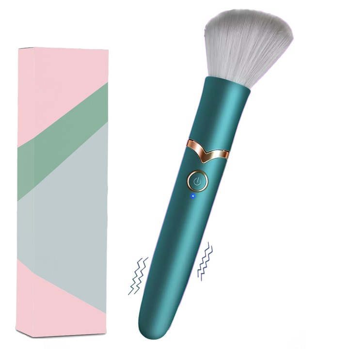 Vibráló sminkecset, smaragdzöld kivitelben arany díszítéssel, 10 rezgési móddal, 16 cm x 2,2 cm, készlet.