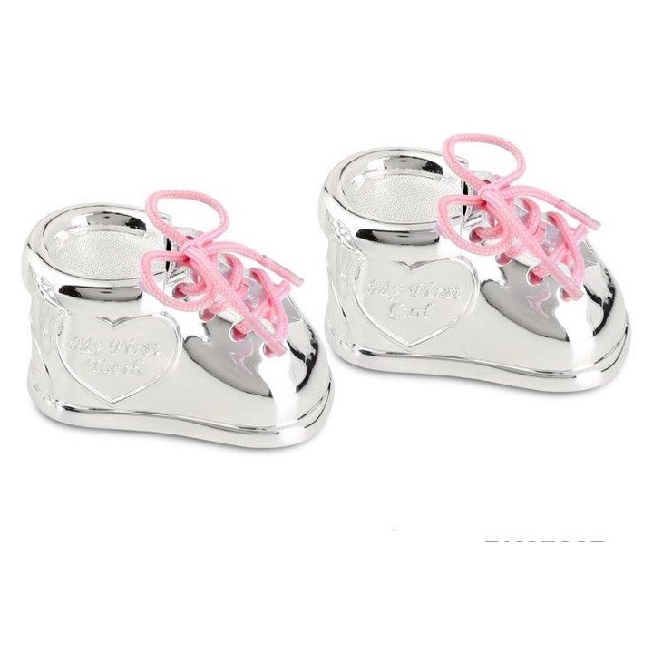 Set roz pantofiori fetite, prima suvita de par, primul dinte, pentru botez, zi de nastere, vizita, 6x4x4 cm