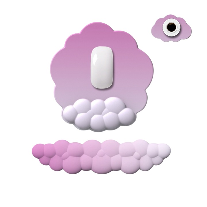 Ergonomikus csuklótámasz szett, BOMSTOM, felhő mintázat, Lycra anyagból, rózsaszín, 26,5x25x2cm