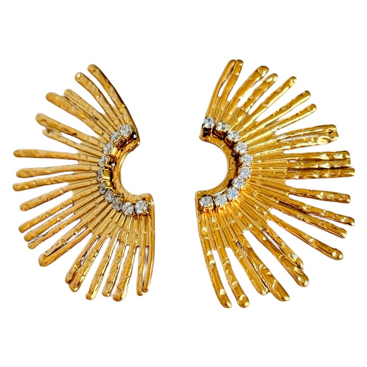 Cercei cu raze de soare, incrustati cu zirconiu, din otel inoxidabil aurit, bijuterii dama, auriu