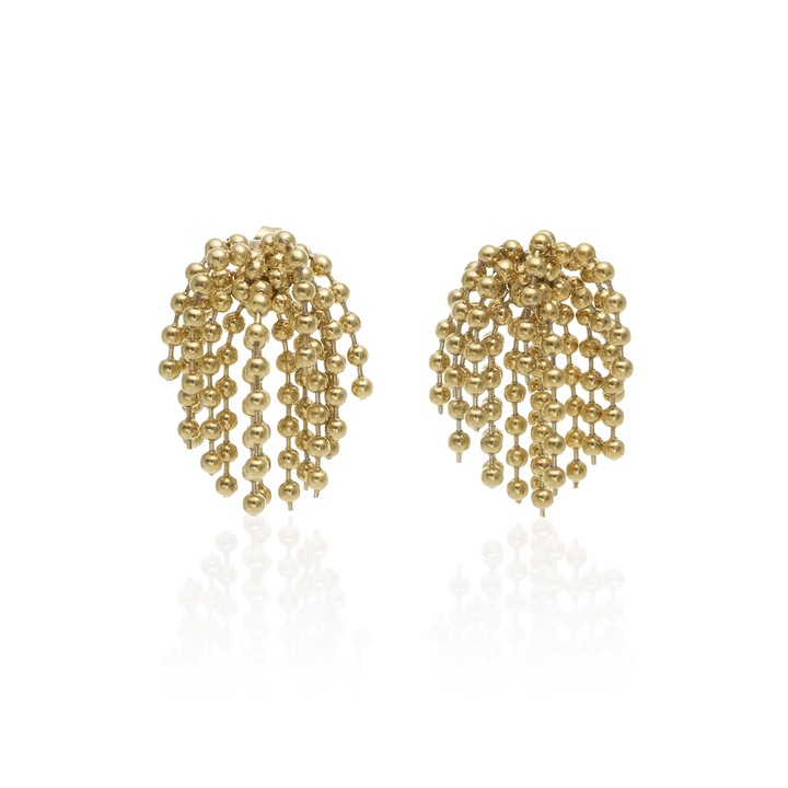 Дамски кръгли обеци с пискюли, полирани, позлатена титаниева стомана