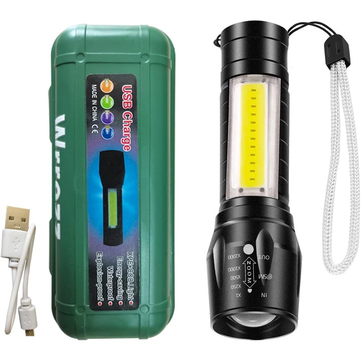 LED фенерче Мини USB акумулаторно фенерче, Най-ярката малка светкавица Преносима джобна малка компактна преносима лампа със странична фенерче, Мощни тактически фенерчета за пътуване