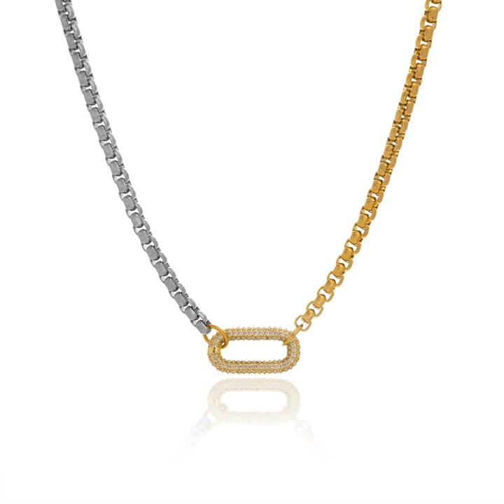 Сребърно-златна верижка с U-образна висулка, позлатена титаниева стомана, дължина 50+5 см, златист цвят