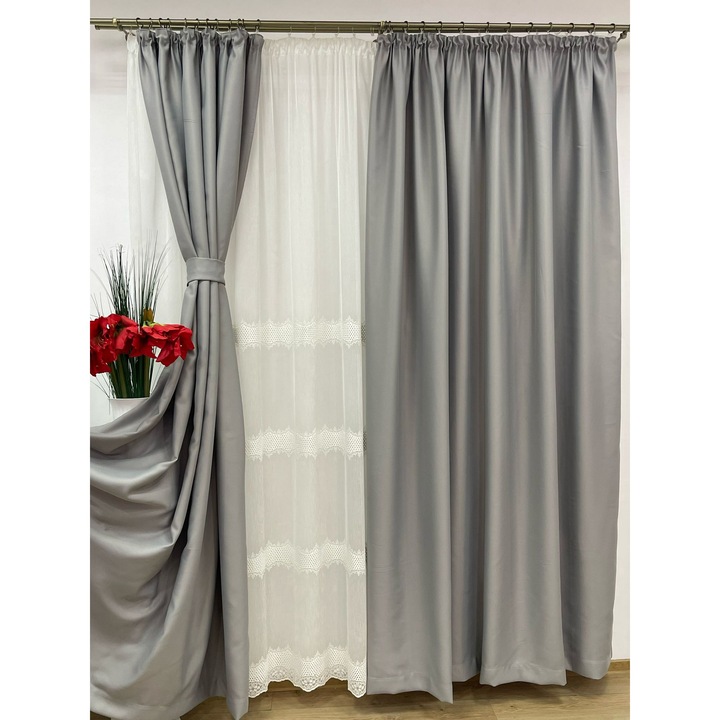 Set doua draperii blackout, culoare silver gray, colectia "Monocrom Signature" by Liz Line cu rejansa 2x400x245cm - DR24