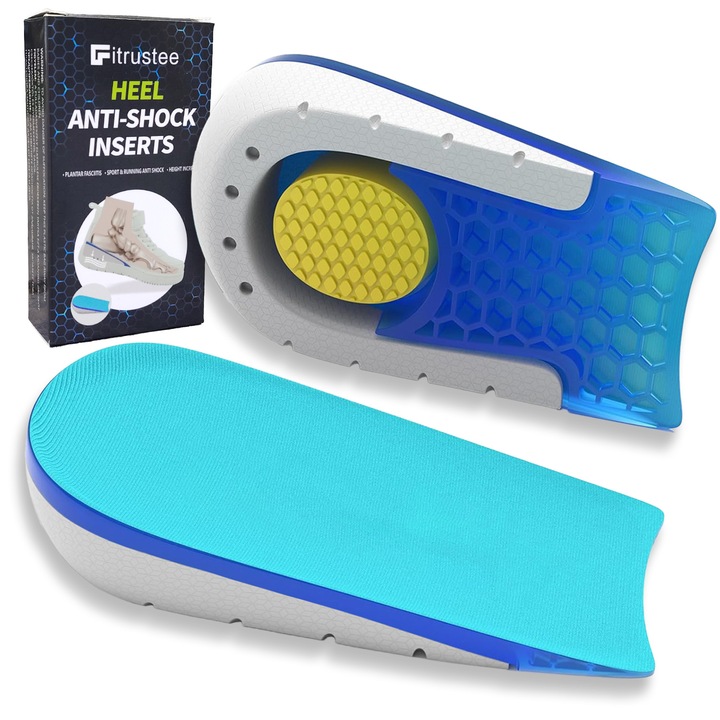 Set 2 Bucati Branturi Inaltatoare Ortopedice, Suport Calcai cu Gel Anti-Soc, pentru Fascita Plantara si Tendinita Ahileana, Antiderapant, Silicon, 1.5 cm
