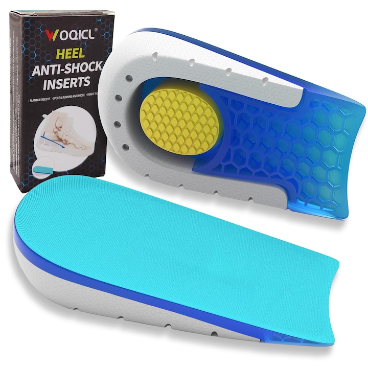 Set 2 Bucati Branturi Inaltatoare Ortopedice WOQICL®, Suport Calcai cu Gel Anti-Soc, pentru Fascita Plantara si Tendinita Ahileana, Antiderapant, Silicon, 1.5 cm