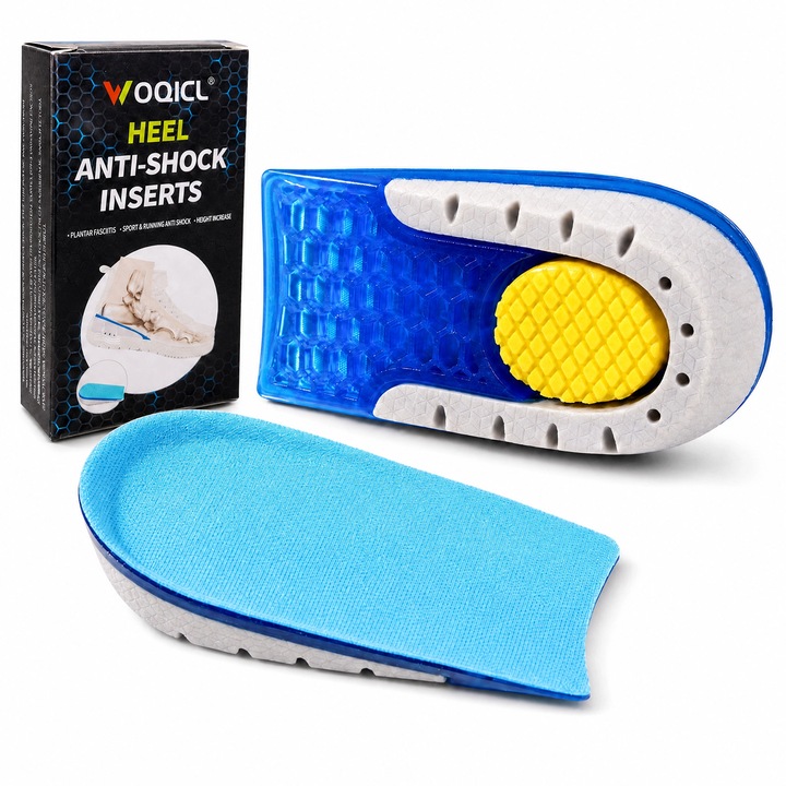 Set 2 Bucati Branturi Inaltatoare Ortopedice WOQICL®, Talpici cu Gel pentru Fascita Plantara si Tendinita Ahiliana, Suport Calcai Antiderapant, suport pentru calcai, din silicon, 2.5 cm inaltime