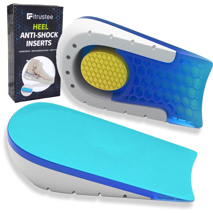 Set 2 bucati branturi inaltatoare ortopedice, Talpici cu Gel pentru Fascita Plantara si Tendinita Ahiliana, Suport Calcai Antiderapant, suport pentru calcai, din silicon, 2.5 cm inaltime