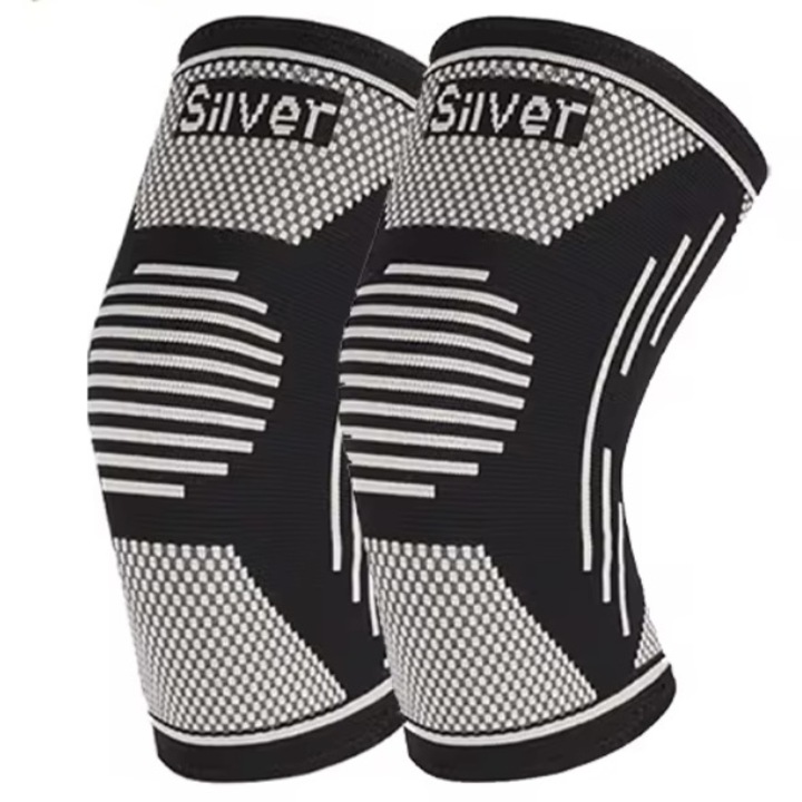 Set Genunchiere Elastice cu fir de Argint, reduce durerea, orteza genunchi picior de compresie, artrita, recuperare, marime unica, unisex si bratara snur cerata
