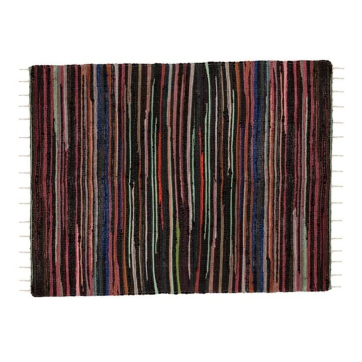 Covor decorativ tesut colorat cu franjuri, bumbac, multicolor, 150x120cm