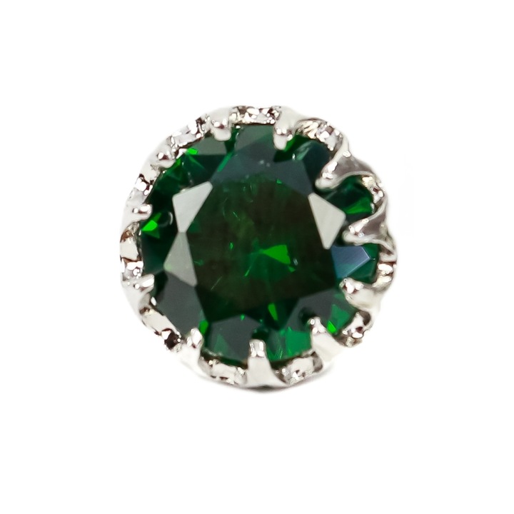 Set 10 nasturi metalici cu picior si stras verde smarald, diametru 11 mm