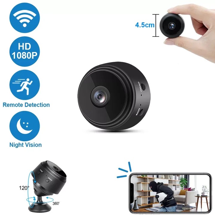 Wireless Wifi Mini Cam Network Home Camera cu suport, Camera IP HD 1080P A9 Versiune de Noapte de Securitate