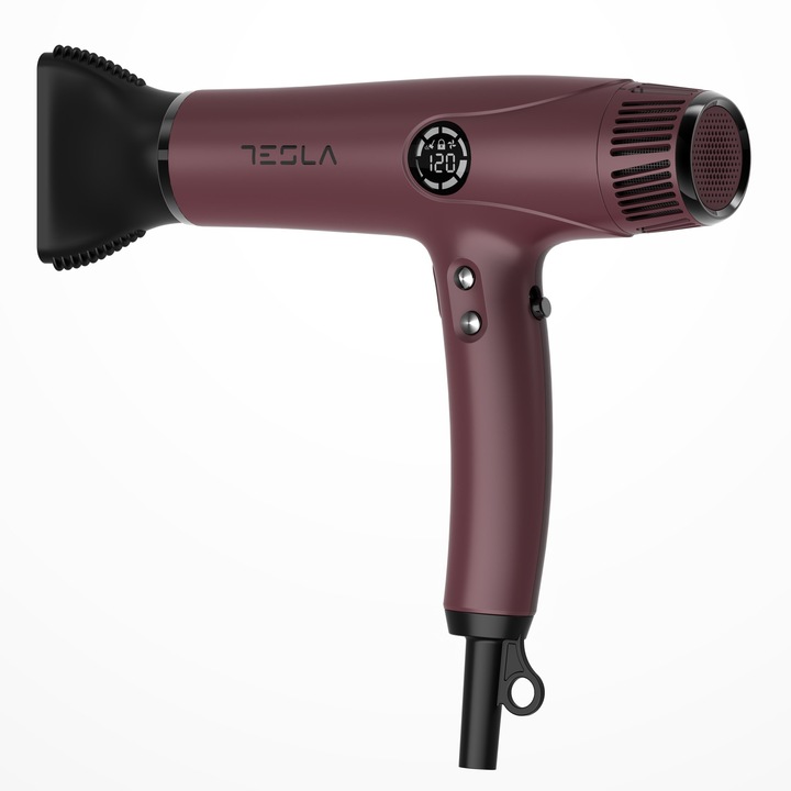 Uscator de par Tesla DRH500BBD, 2200W, Functie ionica, Display LED, Motorc BLDC, Burgundy