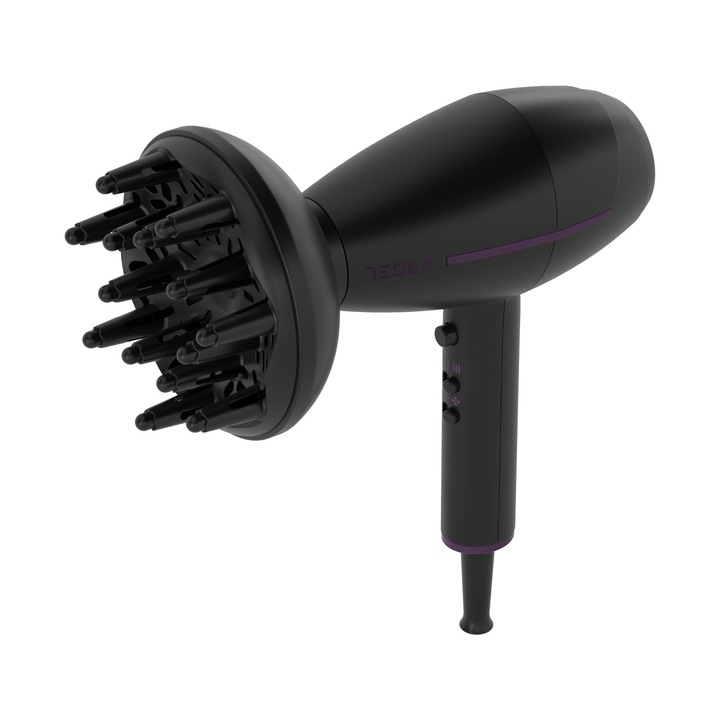 Uscator de par Tesla, 2300W, Functie Ionica, 3 viteze, 2 trepte temperatura, Negru/Violet